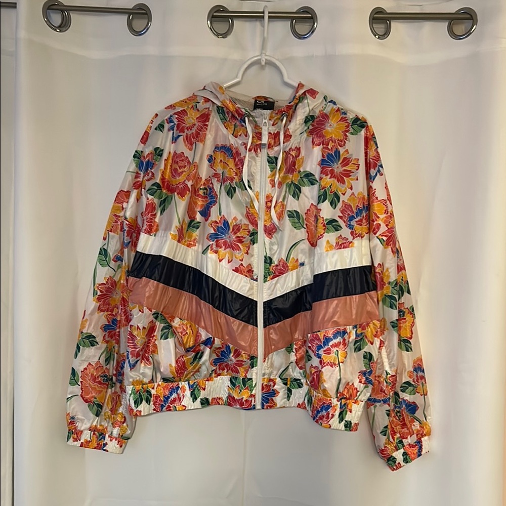 GAP Floral Windbreaker Jacket with Colorful Stripes